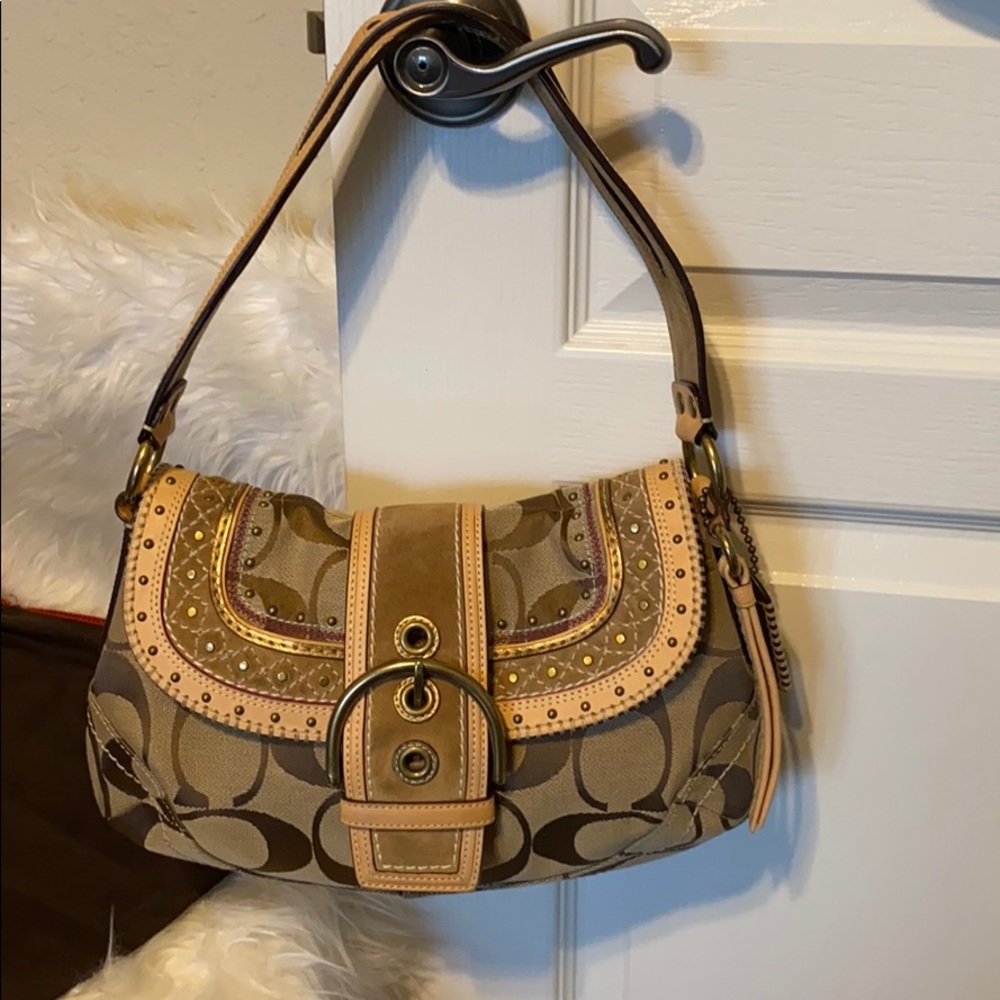 Coach RARE Signature C Studded Vachetta Flap Hobo - Picture 8 of 8